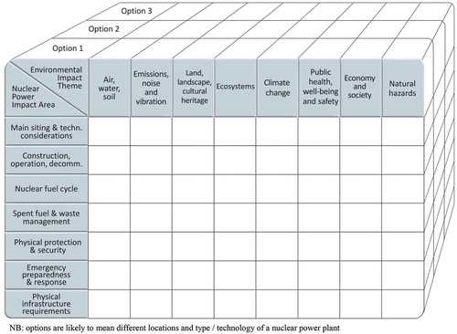 Figure 4. Scoping matrix.NB: options are likely to mean different locations and type/technology of a nuclear power plantSource:IAEA Citation2018.