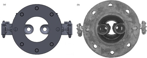Figure 6. Cross section of P20 main body; (a) schematic drawing and (b) actual image.
