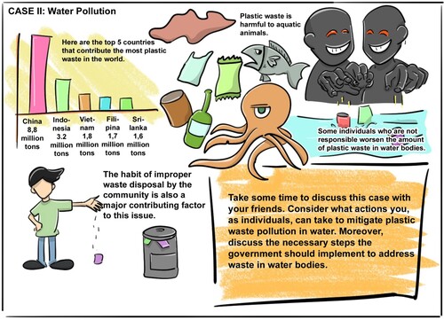 Figure 4. An example of a task in comic intervention. In the person box, you can see how students are invited to look at problems in a multiperspective way. Another thing is the existence of infographics that enrich the information in the task.