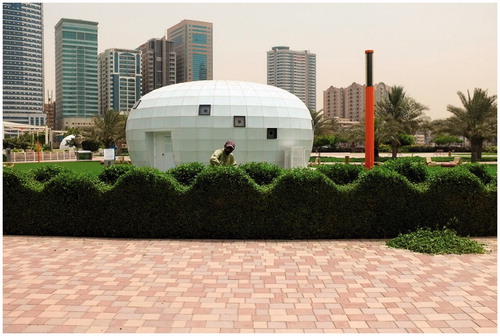 Figure 5 Vikram Divecha, “Shaping Resistance,” 2015, 100 m hedge, 5 patterns, Site-specific intervention, Al Majaz Park, Sharjah. (Courtesy of the artist)