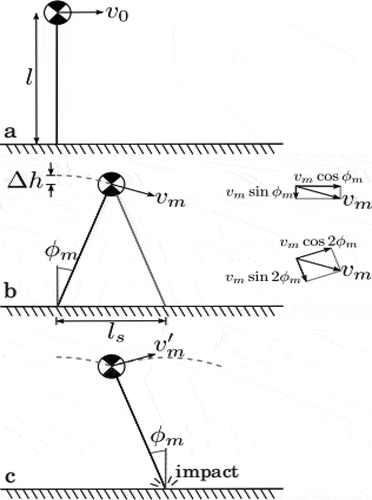 Figure 2. Model of inverted pendulum (a) stable position, (b) marginal position, (c) impact position.