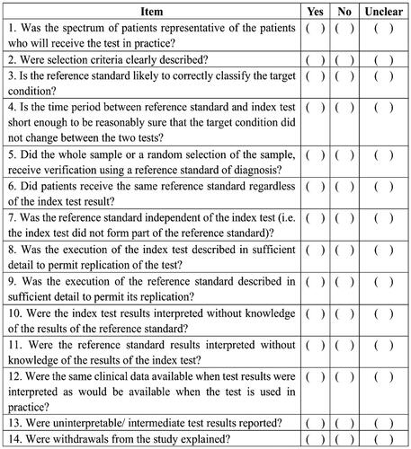 Figure 1. Quality assessment of diagnostic accuracy studies (QUADAS) tool.