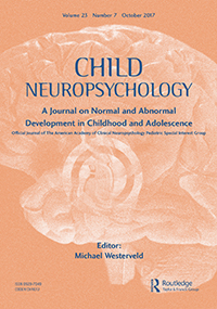 Cover image for Child Neuropsychology, Volume 23, Issue 7, 2017