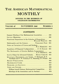 Cover image for The American Mathematical Monthly, Volume 47, Issue 9, 1940