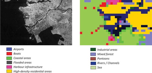 Figure 42. A data set of Vancouver, Canada and its surrounding areas. (From left to right): A quick-look view of a RADARSAT-2 image from April 16th, 2008, and its classification map. The sensor parameters are described in RADARSAT sensor parameter description (RADARSAT, Citation2020)