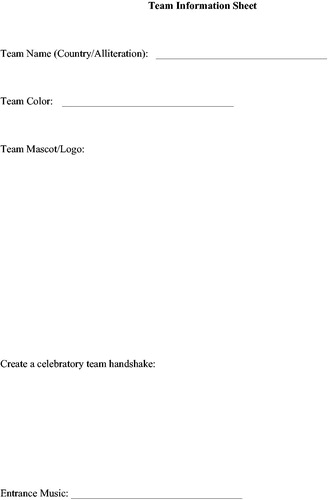 Figure 1. Team Information Sheet Example