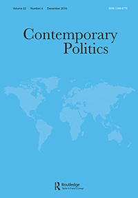 Cover image for Contemporary Politics, Volume 22, Issue 4, 2016