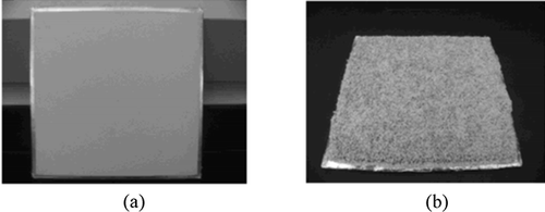 Figure 3. Test specimens. (a) Conventional and “green” wallboard (note: the appearance of the two kinds of wallboards were the same, since the same paint was used). (b) “Green” carpet.