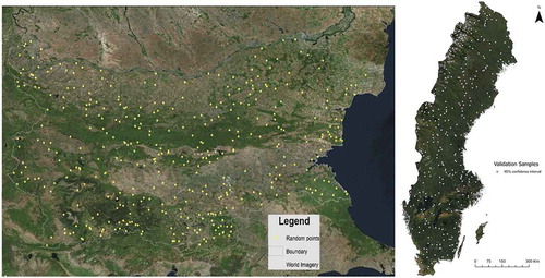 Figure 7. Distribution of the LSI-based sample points in Bulgaria (left) and Sweden (right)