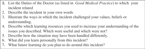 Figure 2. The guided reflection template showing the steps the students had to follow.