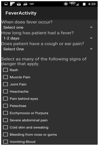 Figure 2 History of present illness information for fever on tablet application.