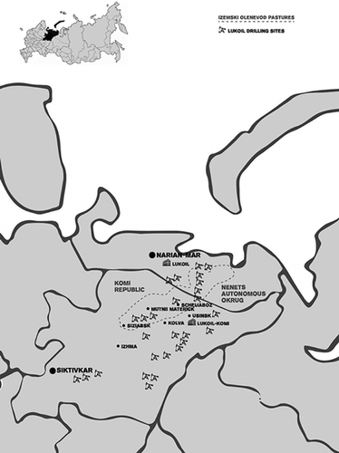 Figure 1. Map of the Nenets autonomous okrug and Komi Republic.