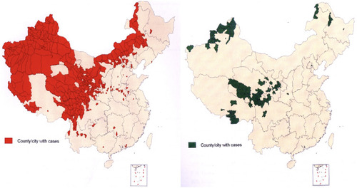Figure 1 The epidemiological distribution of cystic and vesicular cysticercosis in China.