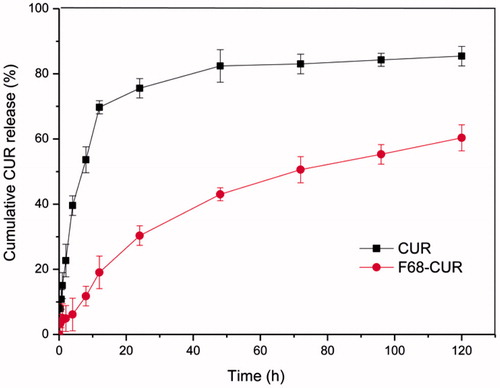 Figure 6. In vitro cumulative release of CUR from F68–CUR conjugate micelles within 120 h.