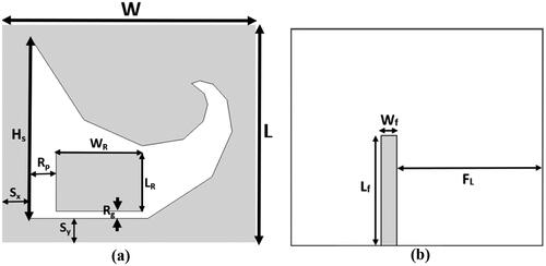 Figure 4. Spidron-fractal slot antenna with rectangular embedded island: (a) Front view and (b) Back view.