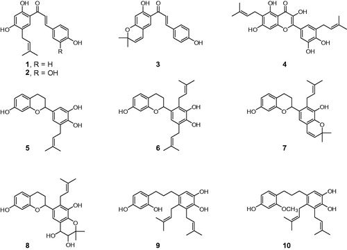 Figure 1. Chemical structures of isolated compounds from Broussonetia papyrifera.