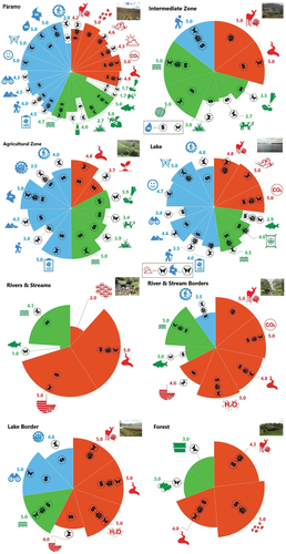 Figure 6. Importance and values associated with NCP in different land cover types.