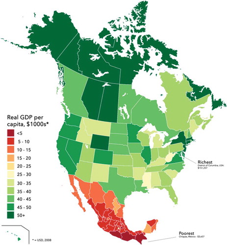 Figure 1. Income distribution in Canada, US, and Mexico (2008)