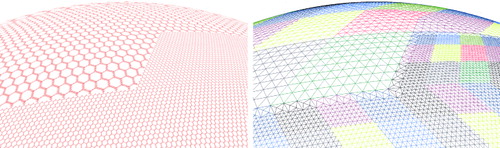 Figure 19. Hexagonal cells (left) and their corresponding triangulations (right).