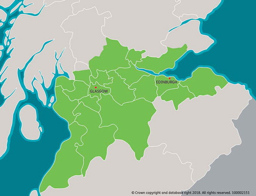 Figure 1. The Central Scotland Green Network area, encompassing 19 local authorities across central Scotland.