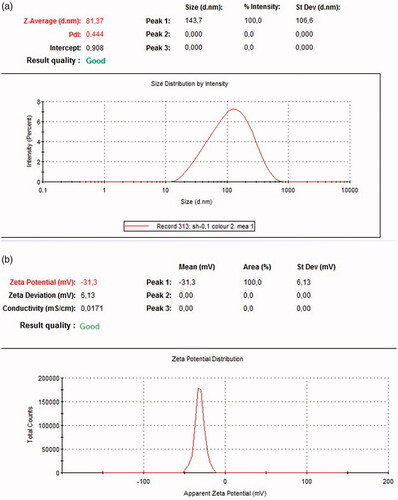 Figure 3. (a) Dynamic light scattering image. (b) Surface zeta potential image of synthesized FILE-AgNPs.