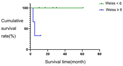 Figure 4 Survival curves based on different Weiss values.