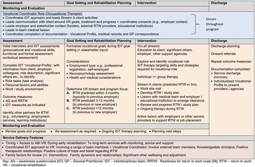 Figure 1. Framework for interdisciplinary vocational rehabilitation in transitional ABI rehabilitation.