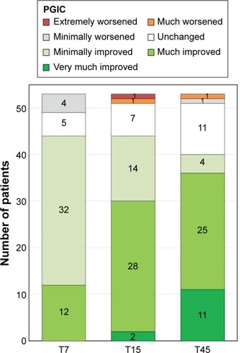 Figure 5 Patients’ perception of change in their health status (PGIC) during treatment with prolonged-release oxycodone/naloxone (OXN-PR).