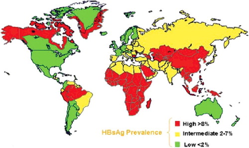 Figure 1. Geographical distribution of chronic HBV infection [Citation18].