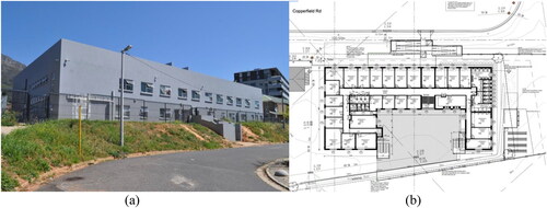 Figure 1. (a) Pickwick transitional housing in Cape Town (left), (b) Pickwick floor plan (right).