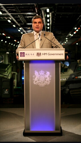 Christopher Coker speaking on HMS Albion in 2007. Courtesy of Susan Schulman