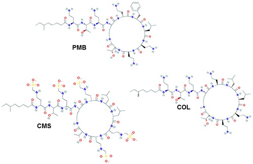 Figure 1. Structural formulas of polymyxin B, colistin, and colistin methanesulphonate.