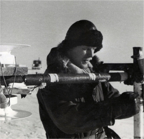 Fig. 1  Torgny Vinje with meteorological instruments during the Norway Station expedition. (Photo by Astor Ernstsen/Norwegian Polar Institute.)