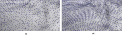 Figure 17. Triangulation of a hexagonal terrain at two successive resolution of 1-to-4 refinement.