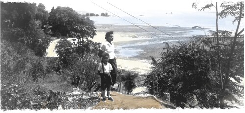 Figure 2. My grandmother and youngest uncle looking over the coastline of Baan Bang Krasae in the late 1950s.
