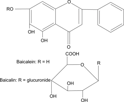 Figure 1 Chemical structures of baicalein and baicalin.