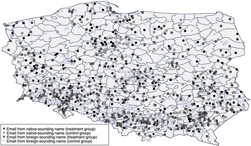 Figure 2. Geographic distribution of clubs in experiment, separated into treatment and control group.