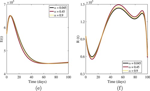 Figure 10. Approximate solutions of E(t) and R(t) for different α.