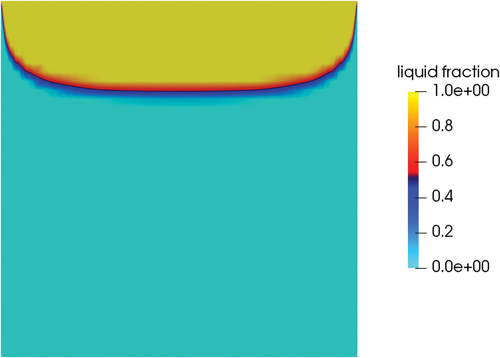 Fig. 17. Section at the midplane of the valve; liquid fraction position at steady state for pure conduction.