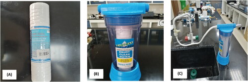 Figure 5. Preparation of the commercial polypropylene filter (PPF) for the household water treatment at the point-of-use.