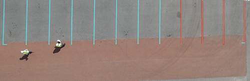 Figure 9. Quality evaluation results of parking lines where lines of poor quality are marked as red.