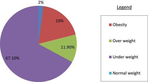 Figure 1 A pie chart showing nutritional status of the participants at Jimma zone hospitals, 2019.