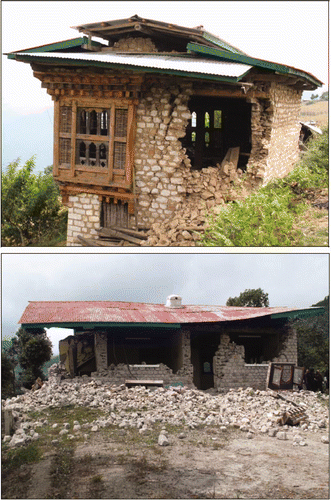 Figure 2. Damaged houses in the meizoseismal area of the 21 September 2009 earthquake, Narang village, Bhutan Himalaya (courtesy: Dowchu 2010, personal communication).