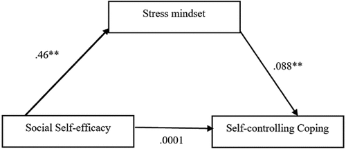 Figure 4. Stress mindset mediates the relationship between social self-efficacy and self-controlling coping style.