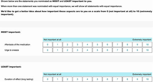 Figure 2 Example survey page asking participants to rate how important their most and least important domains are based on preceding BWS task.