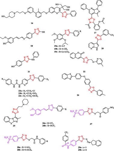 Figure 2. Derivatives of 1,3,4-oxadiazole ring.