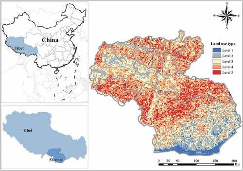 Figure 1. Location and terrain gradient spatial pattern of Shannan.