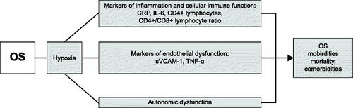 Figure 3. Markers of inflammation, endothelial dysfunction, and cellular immune function studied in OS patients. Whether these dysfunctions contribute to morbidity, mortality, and comorbidities associated with OS remain to be demonstrated. We did not speculate potential underlying mechanisms that have not been specifically elucidated in OS patients. OS: Overlap syndrome, CRP: C-reactive protein, IL-6: Interleukin-6, sVCAM-1: soluble vascular cell adhesion molecule-1, TNF-α: Tumor necrosis factor-α.