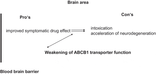 Figure 1. Pro’s and con’s of weakened ABCB1 transporter modulation in Parkinson’s disease patients under long term aspects.