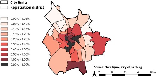 Figure 4. Share of permanently rented entire Airbnb listings as % of total housing stock. Source: Author's calculation and illustration.